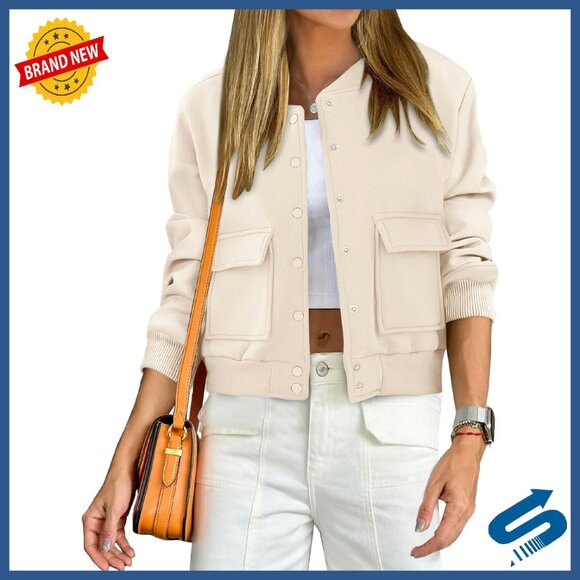 Cropped Bomber Jacket Loose Fit Rayon Polyester Casual Daily Wear